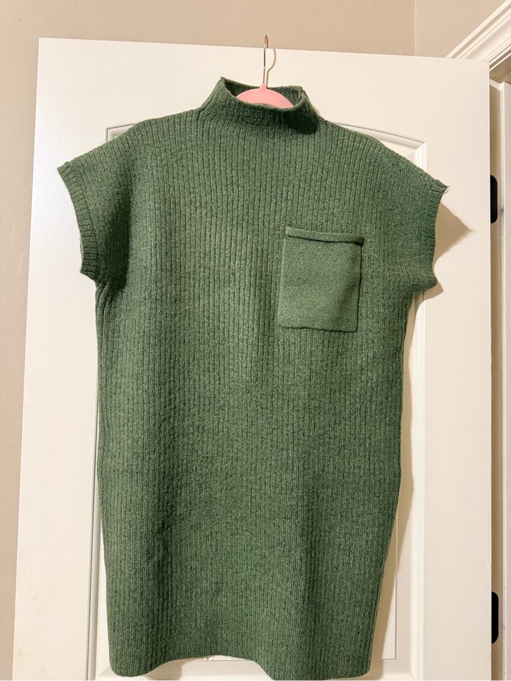Zenana Olive Green Ribbed Knit Short-Sleeve Sweater Dress NWOT